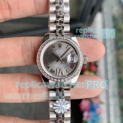 Replica Rolex Datejust Silver Dial Diamond Bezel Ladies Watch - Swiss Grade
